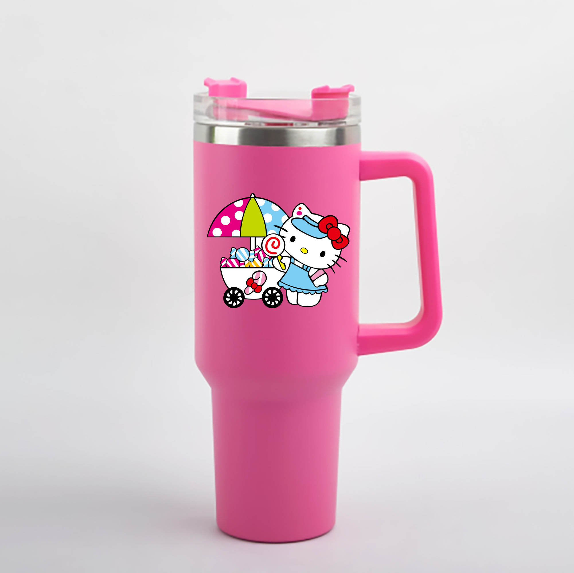 （画像用） Hello Kitty ハローキティ 1200mL車用タンブラー - クリスタルステッカー（プラスチックストロー付き）